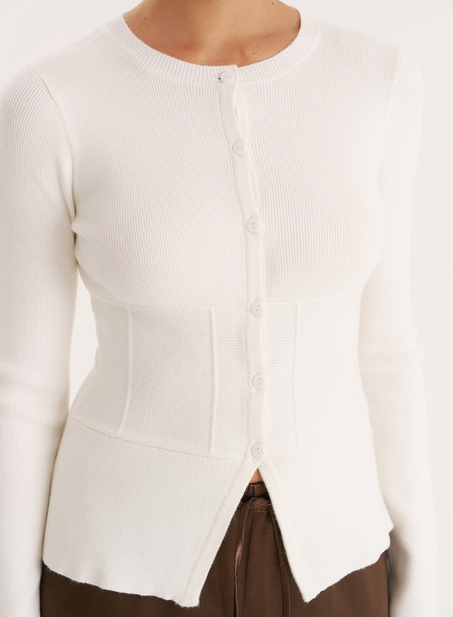 Cream Cinched Waist Knitted Cardigan